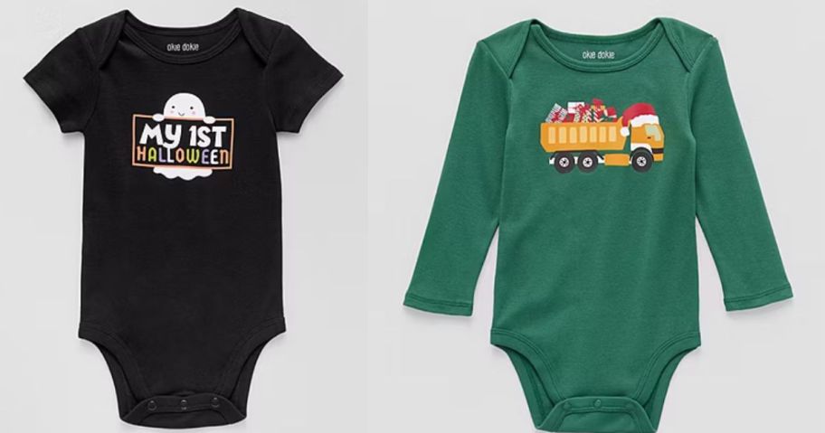 a halloween and christmas baby bodysuit