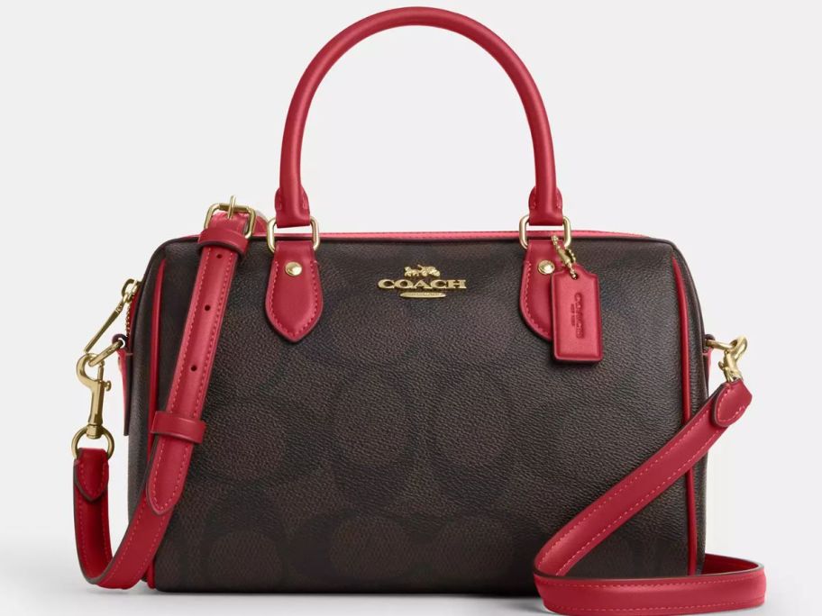 A brown and red bag