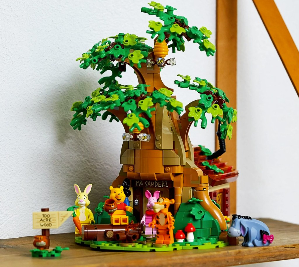 LEGO Ideas Disney Winnie the Pooh Building Set on wood shelf