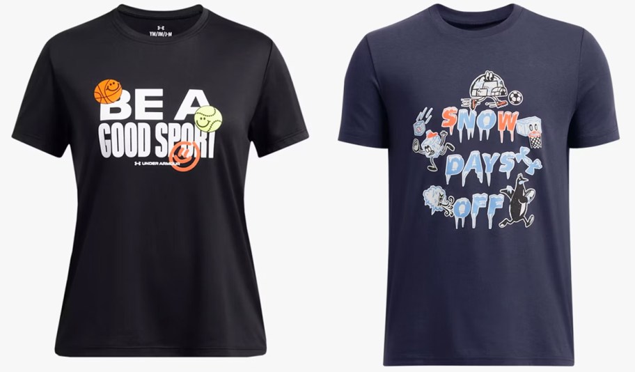black and blue under armour kids tees