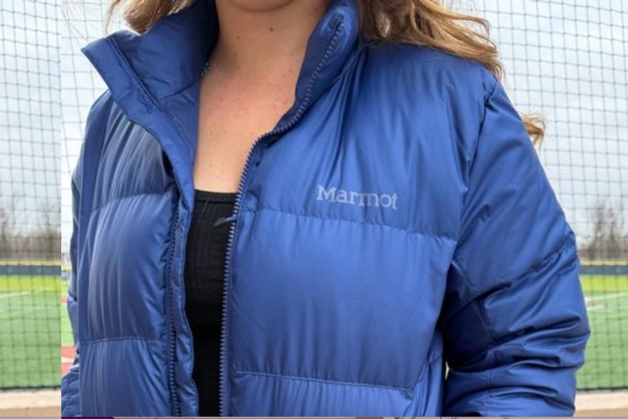 blue puffer jacket