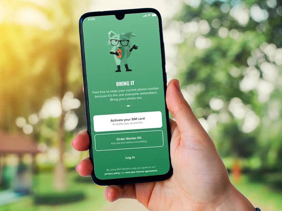 hand holding phone with mint mobile ad 
