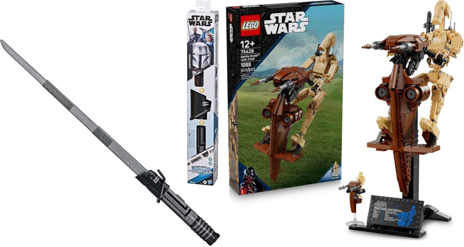 lightsaber and lego star wars set 