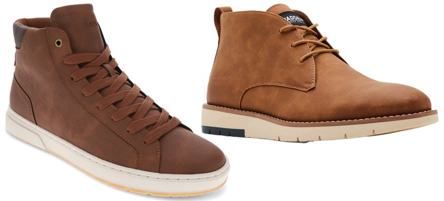 two pairs of brown boots