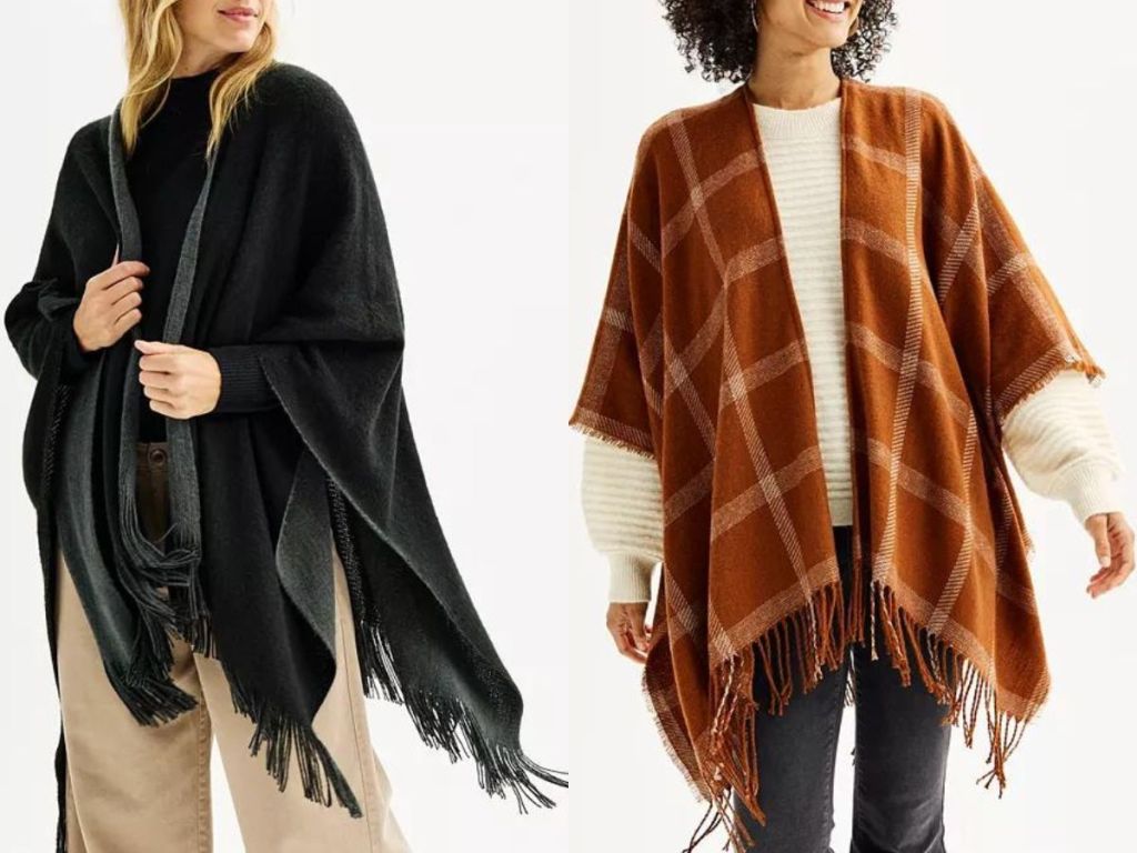 two women wearing ruanas from Kohl's