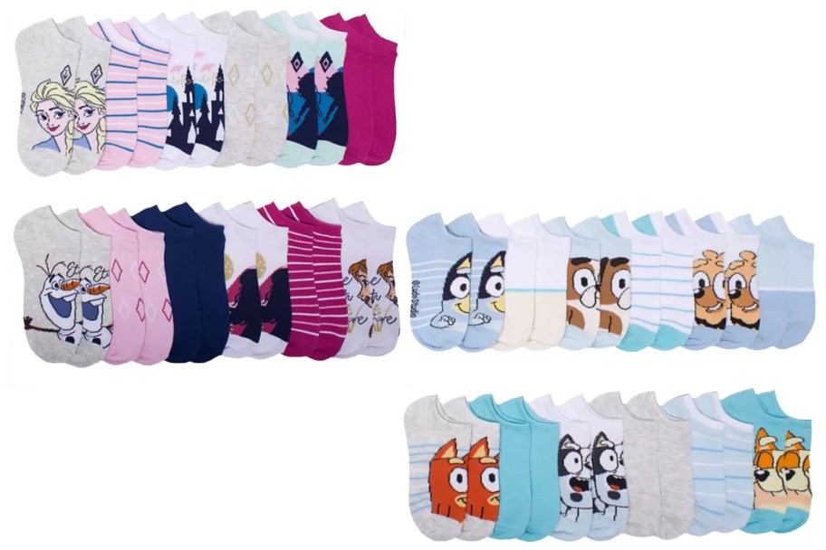 frozen and bluey kids socks
