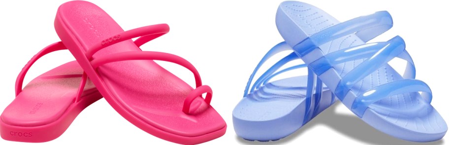 pink and blue pairs of sandals