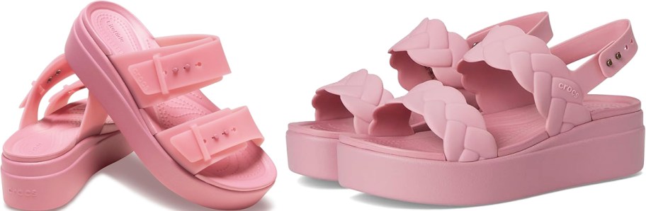 two pairs of pink platform sandals