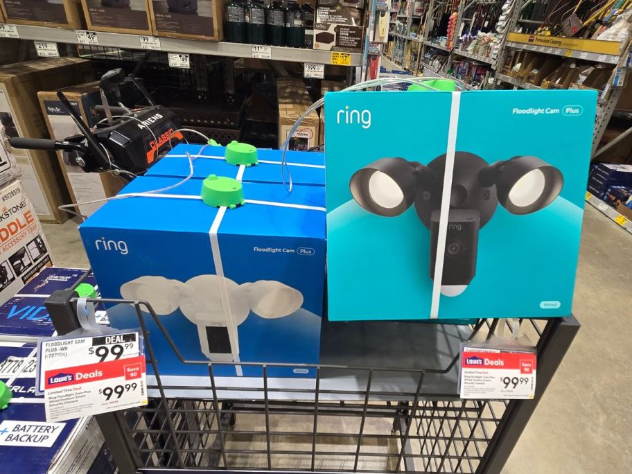 Ring floodlights in white and black at Lowes