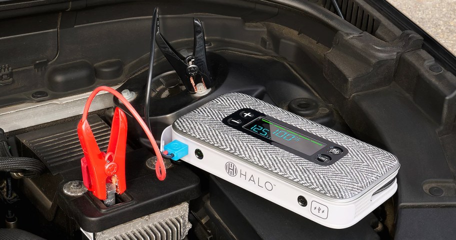 jumping a car battery with a portable jump starter