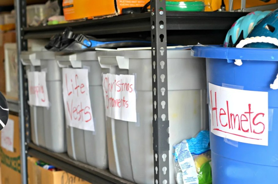 labeled bins in garage