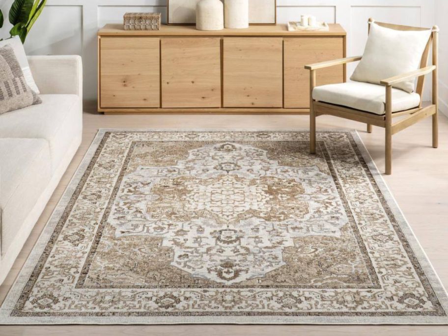 nuLOOM Cady Light Brown 8' x 10' Machine Washable Area Rug in living room