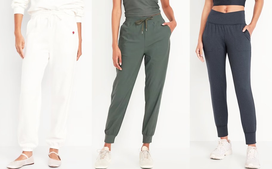 women in white, green, and blue joggers