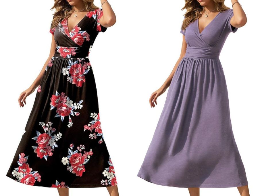 Amazon maxi dress in flowers and purple