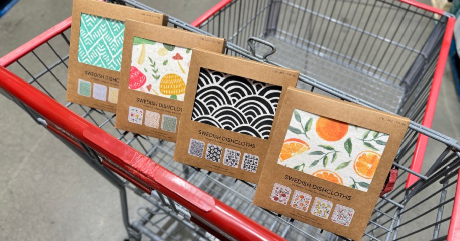 Swedish dishcloths in a variety of prints in Costco shopping cart