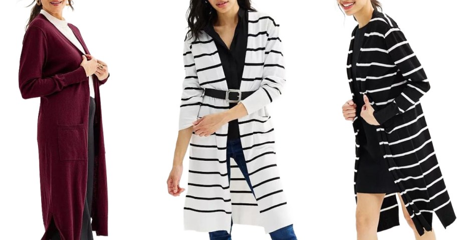 Stock images of 3 women wearing Nine West Cardigans