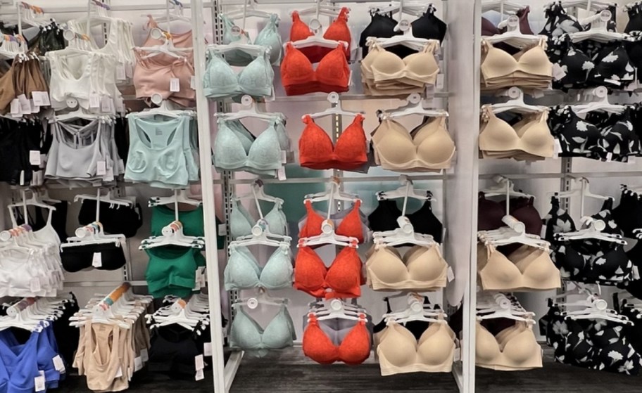 bras on display in store