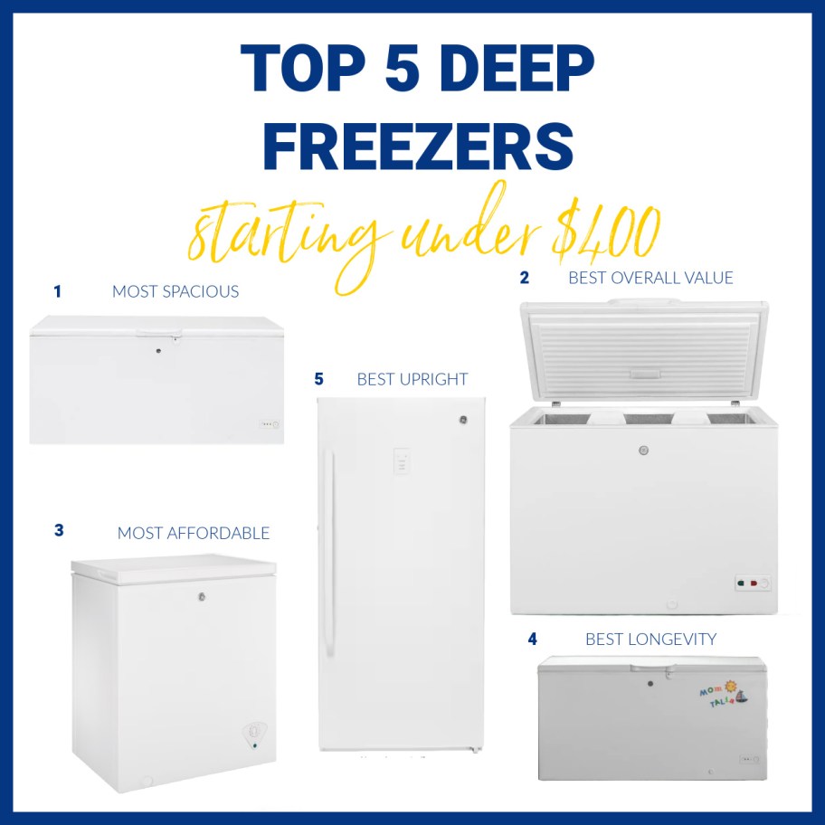 collage of chest and upright freezers
