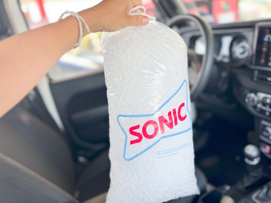 hand holding bag of sonic ice