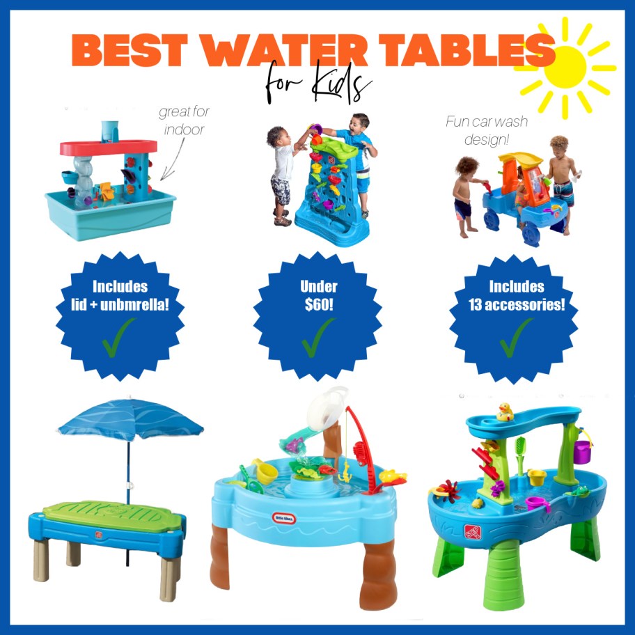 collage of kids water tables