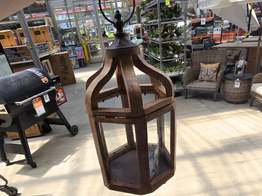 Hampton Bay Brown 16" Small Wood Lantern w/ Metal Top&nbsp;