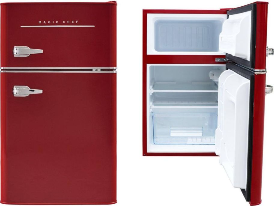 Stock images of a Magic Chef Retro 3.2 cu. ft. 2 Door Mini Refrigerator in Red&nbsp;