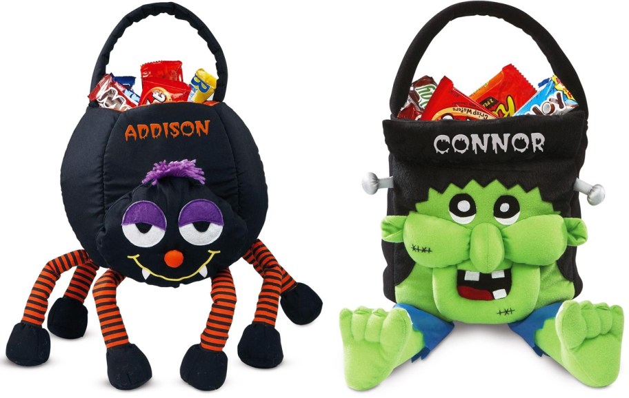 spider and frankenstein personalized halloween treat baskets