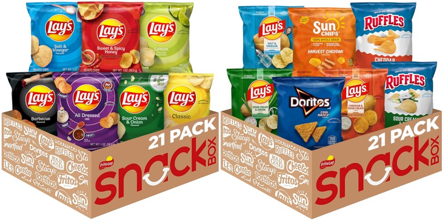 two variety pack boxes of lay's chips
