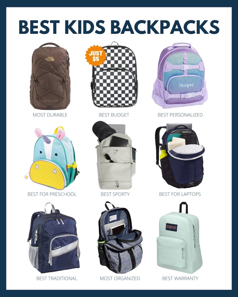best kids backpack collage graphic of top rated backpacks 