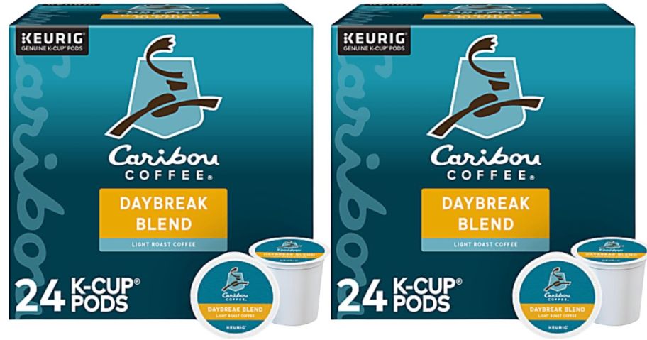 two Caribou Coffee K-Cup Pods 24-Count - Daybreak Blend boxes