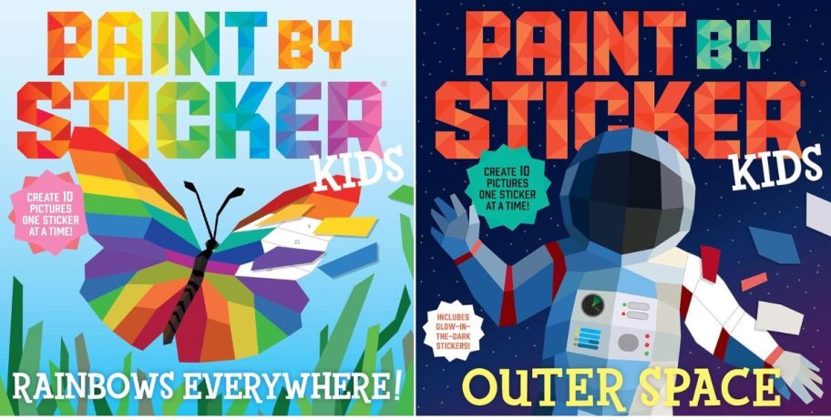 paint by sticker rainbows everywhere and outer space books