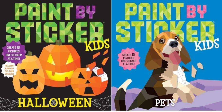 paint by sticker halloween and pets books