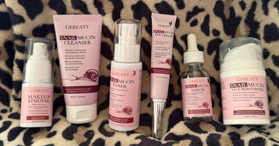 Snail Mucin Skin Care 6-Piece Kit on blanket