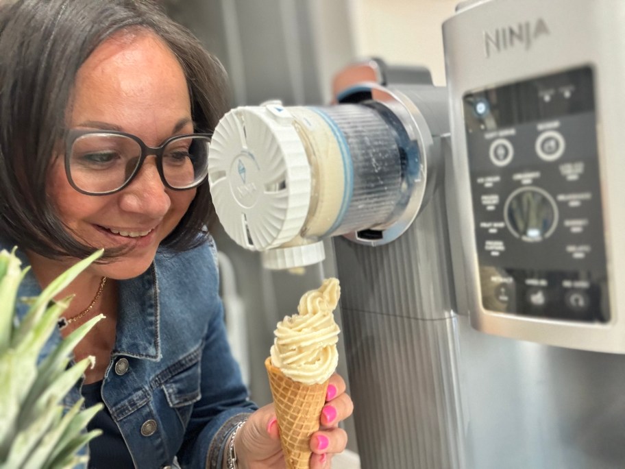 woman making a ninja creami swirl ice cream