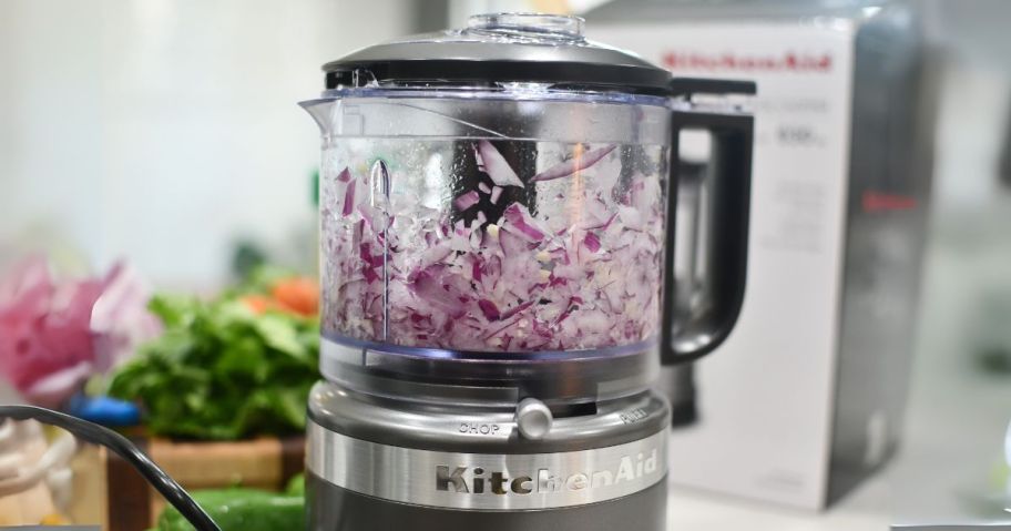 KitchenAid 3.5-Cup Food Chopper with red onions in it