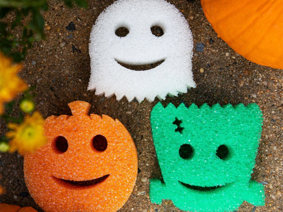 ghost, pumpkin, and Frankenstein scrubs