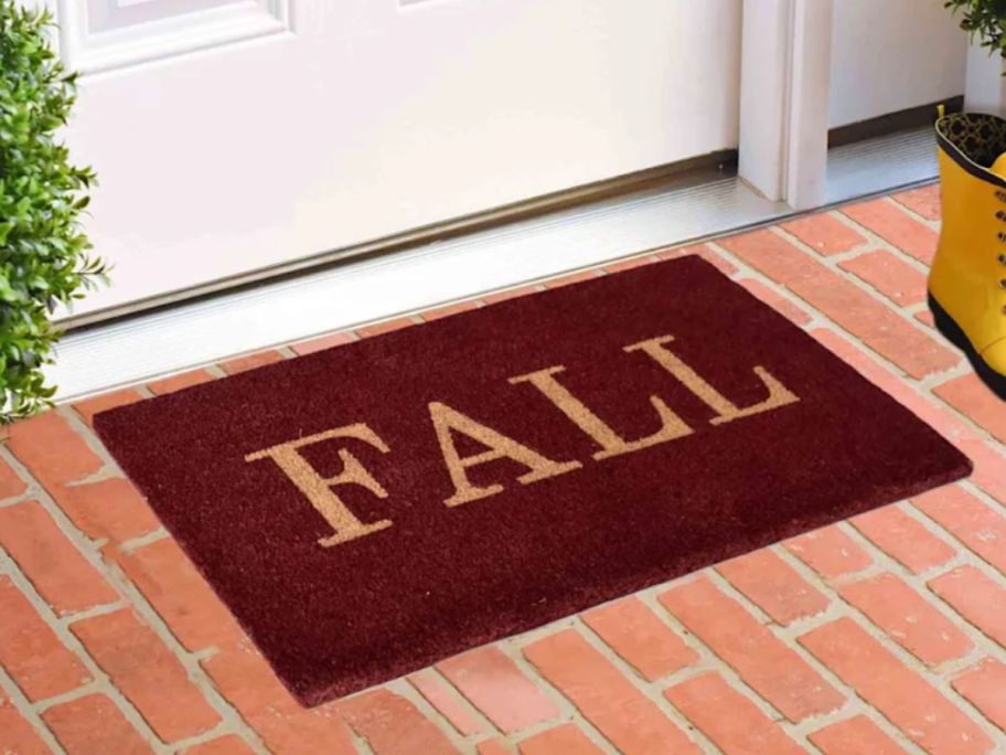 Burgundy Fall Coir Mat 18 x 30 at doorstep