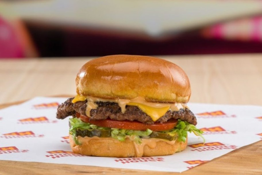 burger on Huddle House wrapper