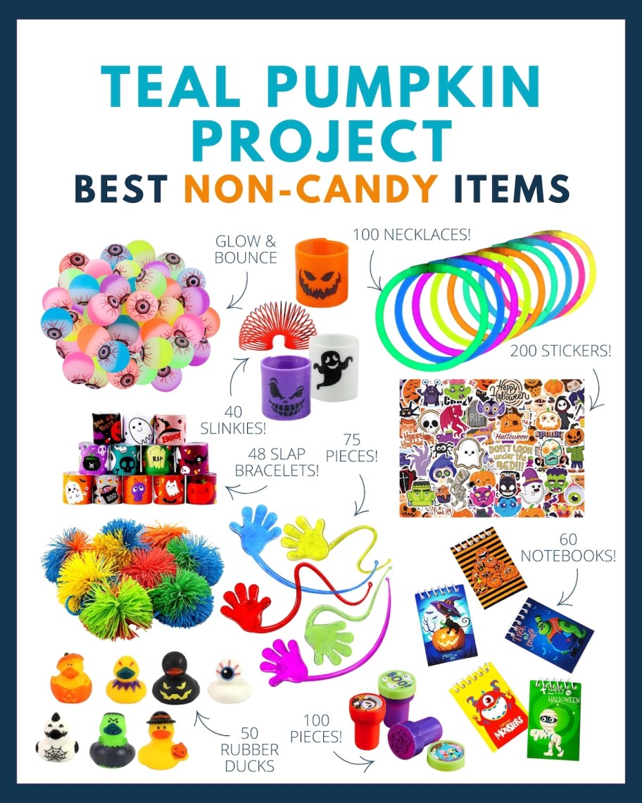 collage of teal pumpkin project best non candy items