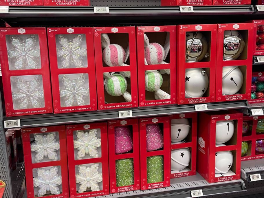 Boxed Ornaments displayed in a store