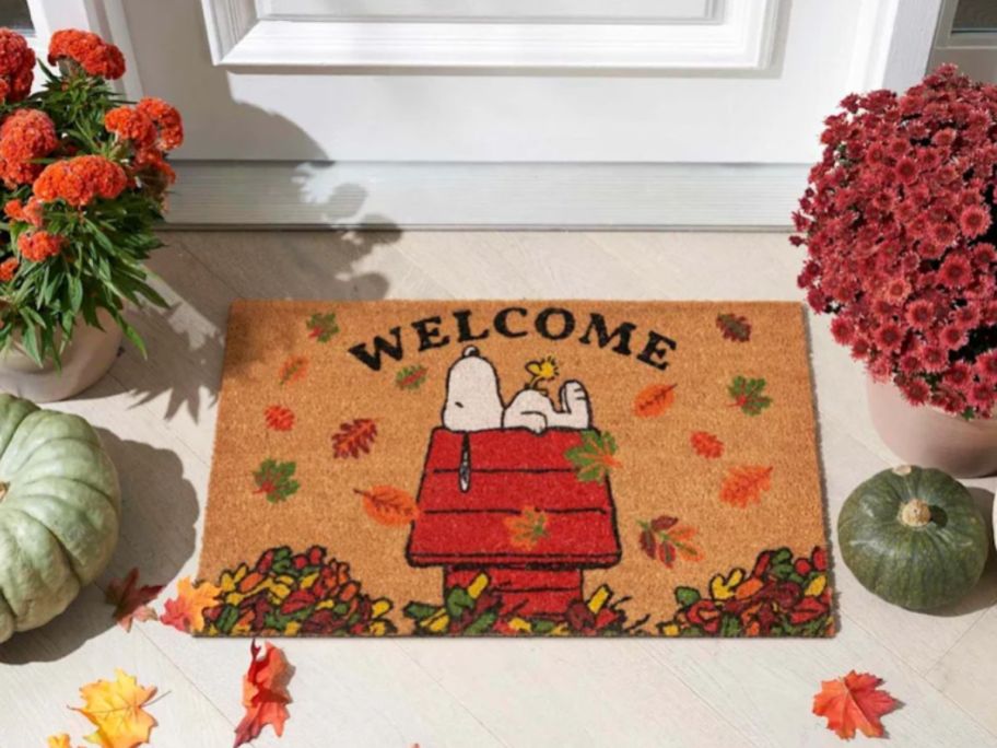 Welcome Snoopy Coir Mat 18 x 30 at doorstep
