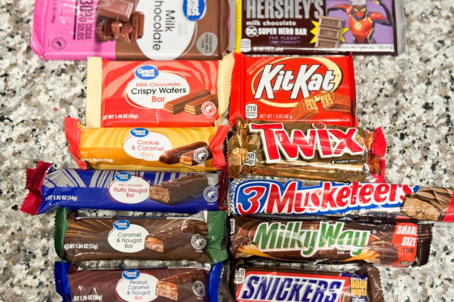 great value candy bars beside name brand
