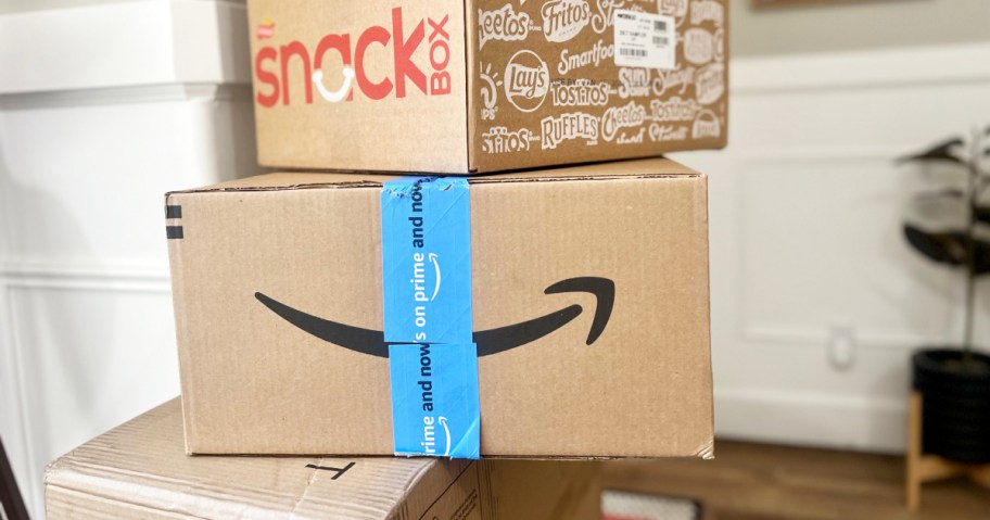 stack of amazon boxes