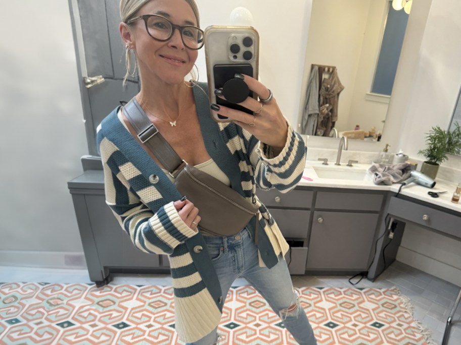Collin wearing PrettyGarden Women&rsquo;s Striped Cardigan Sweater