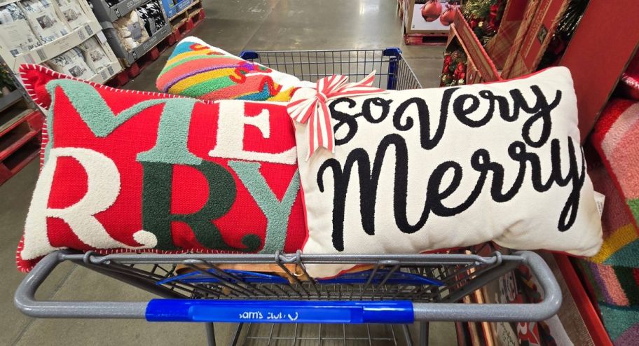 sams club shopping cart with Member's Mark Holiday Accent Pillows