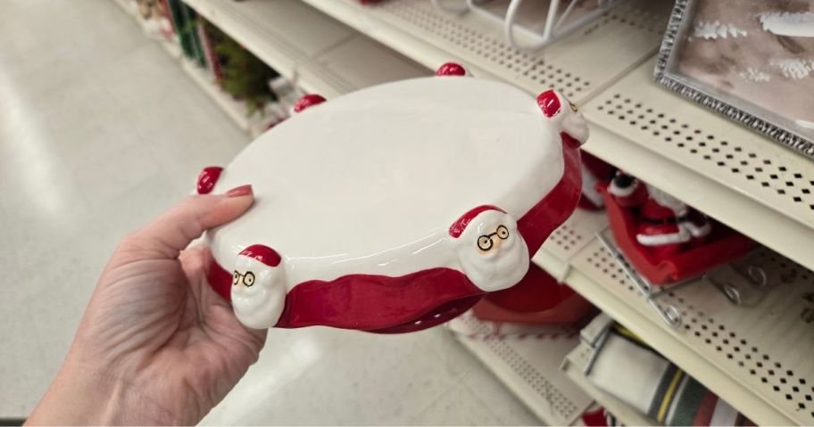 Christmas Cake Stand with Santa's face on it 
