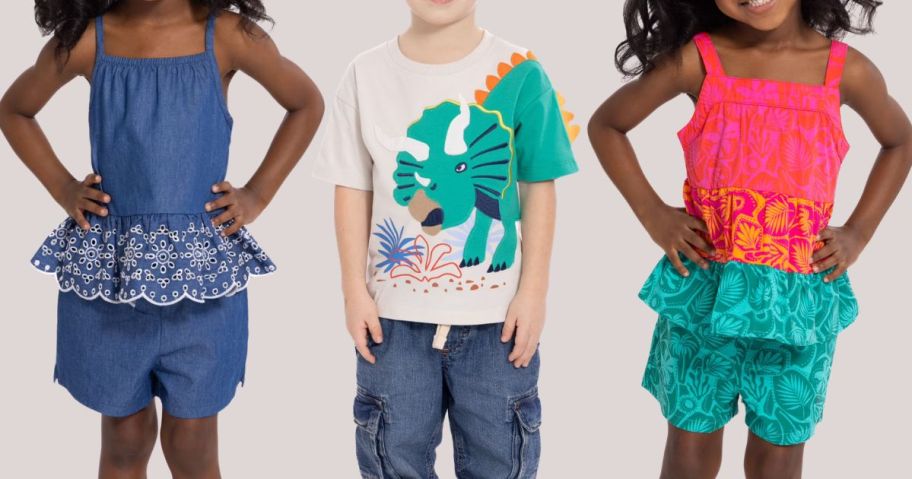 three kids wearing wonder nation clothes