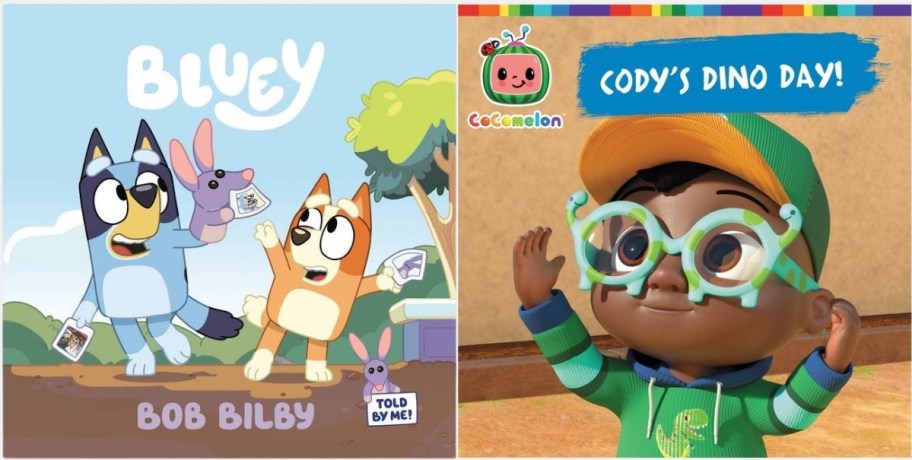 book covers for bluey an dcocomelon