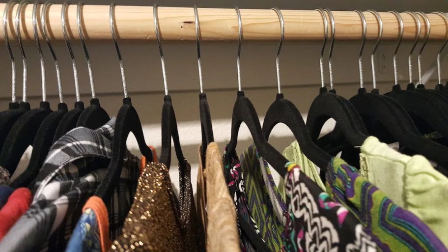 close up of velvet hangers