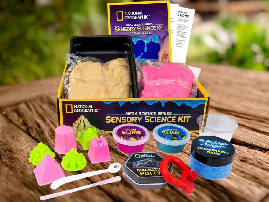 a National Geographic Sensory Science Kit open showing the items it comes with